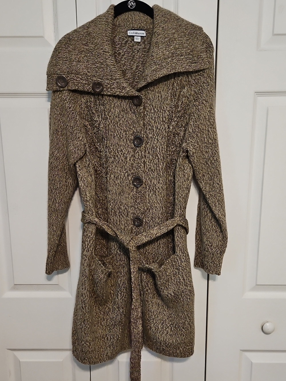croft & barrow Marled Tan/Brown Knit Belted Heavy Cardigan